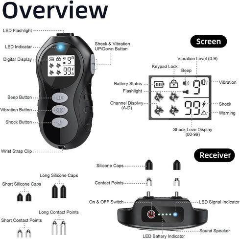 Rechargeable Dog Training Collar with Remote - Waterproof Dog Shock Collar, E Collar, for 20-150 lb Dogs, with Flashlight, Beep, Vibration, Shock ...