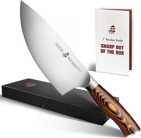 TUO Rocker Knife, 7 inch Salad Chopper Chef Knife for Herb Rocking and Veggie Chopping, Vegetable Cleaver in High Carbon Steel with Ergonomic Hand...