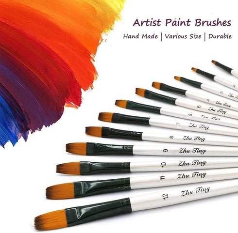 Artist Paint Brushes Set, 12pcs Professional Angular Paintbrushes for Acrylic Watercolor Oil Painting, Face Body Nail Art, Crafts, Canvas, Rock, S...