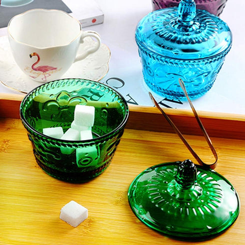 European Retro Nostalgic Three-Dimensional Relief Color Glass Jar Candy Jar Seasoning Jar With Lid...