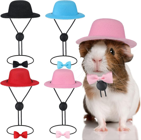 4 Sets 8 Pieces Guinea Pig Clothes Small Animal Bow Ties Pet Hats Outfit Suit Cosplay Cool Kawaii Pet Black Hat for Hamster Ferret Cat Rats Puppy ...