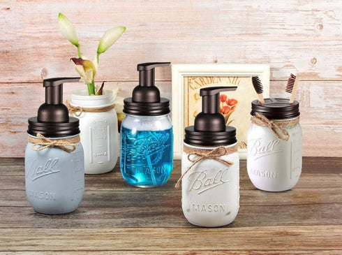 Mason Jar Bathroom Accessories Set(4pcs)- Jars Not Included - Foaming Soap Dispenser,Toothbrush Holder, and Apothecary Storage Jars Lids -Rustic F...
