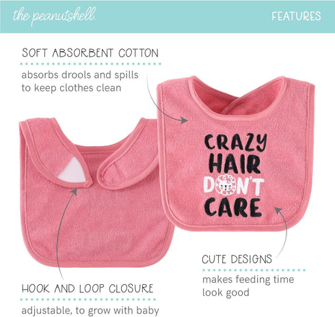 The Peanutshell Terry Bib Set for Baby Girls - 10 pack for Feeding, Teething, & Drooling - Wild Child...