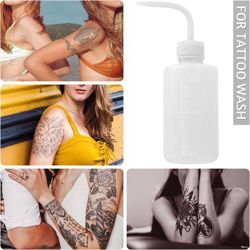 4 Packs 250ml Plastic Tattoo Wash Bottle with Squeeze Dispenser, White...