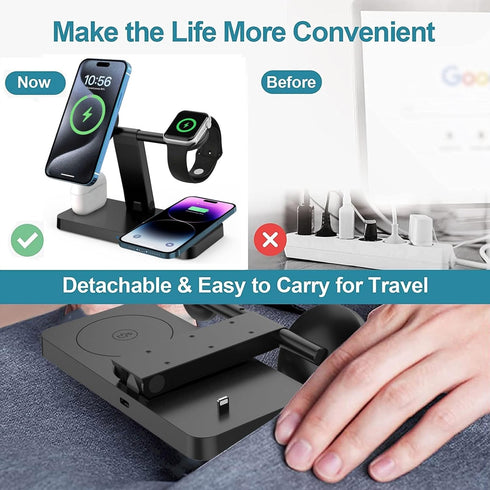 Magnetic Charging Station,PDKUAI for MagSafe 4 in 1 Fast Wireless Charger Stand for iPhone 15,14,13,12 Pro/Max/Mini/Plus, Apple Watch 9/8/7/6/SE/5...