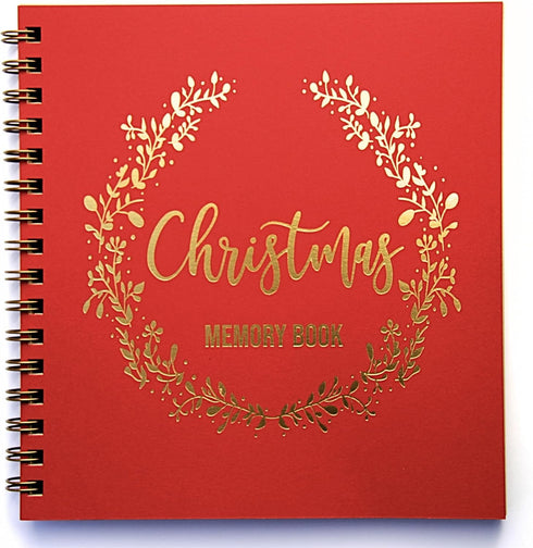 Gold Foil Christmas Memory Book, 8.5"x9" 90 Blank Pages, Keepsake Scrapbook Album for Families (Red/Gold)...