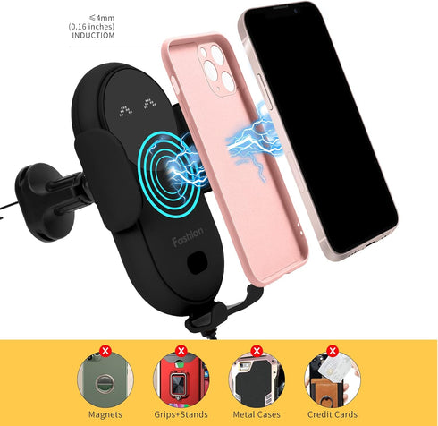 Wireless Car Charger Mount,MAX 15W Qi Fast Charger, Wireless Car Charger Air Vent, Automatic Clamping Phone Holder for iPhone 13/12/11//XS/XR/8, S...