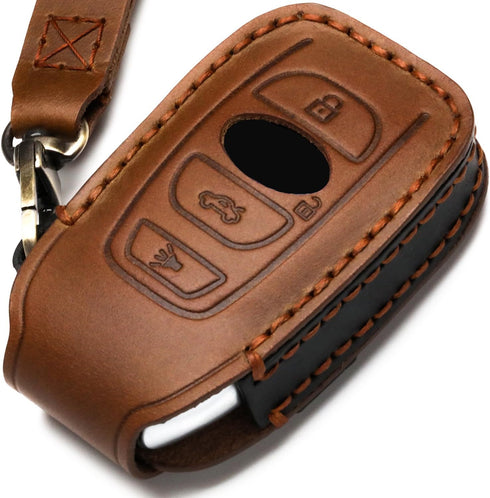Leather Cover Key Fob Case Compatible with Subaru Keyless Remote Control Forester Impreza Outback WRX BRZ Legacy and XV Crosstrek etc. (A-Brown)...