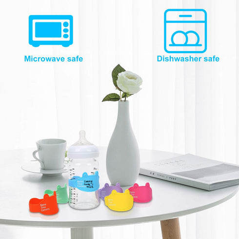 Baby Bottle Labels for Daycare, Durable Writable Reusable Food -Grade Silicone 6 Pack Baby Bottle Labels with Dry Erase Marker Foretoo...