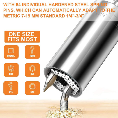 Universal Socket Tools, Christmas Gifts for Men, Self-Adjusting Socket Fits Standard 1/4'' - 3/4'' Metric 7mm-19mm with Power Drill Adapter 2Pc Se...