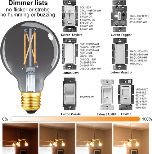 LEOOLS Dimmable LED Decorative G25 Globe Bulbs 6W,2700K Warm White,40 watt Equivalent Edison Bulb E26 Medium Base,Smoky Grey Glass,Flick-Free,CRI9...