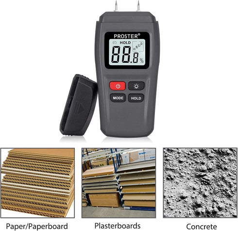 Proster Digital Moisture Meter for Wood with Backlight LCD Damp Tester Dampness Meter for Wood & Battery, Building Materials, and Replacement Elec...