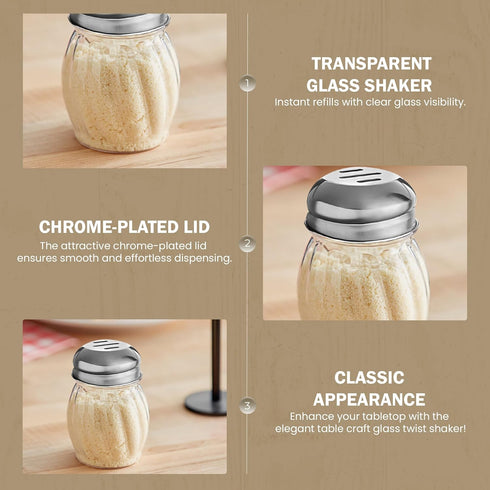 OCS Parts 3.5-Inch Glass Shaker with Chrome Plated Perforated Lid | Grated Cheese, Chili and Red Pepper Shaker for Home and Commercial Use...