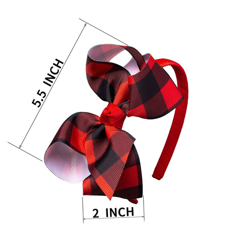 7Rainbows 5.5" Buffalo Plaid Bow Headband Checkered Bow Headbands for Girls Perfect Hair Accessories for Party and Cosplay(Black&Red)...
