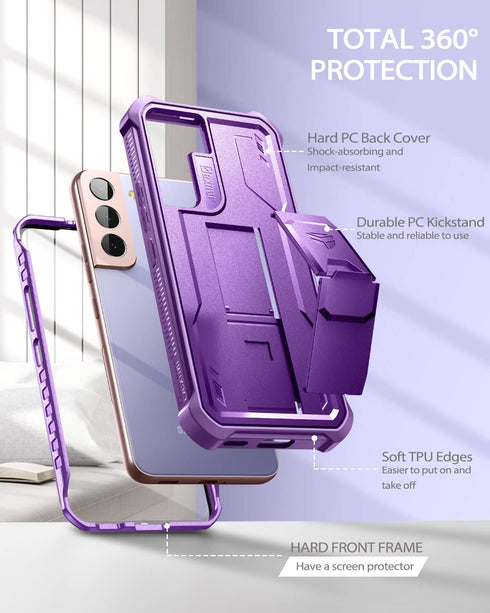 Dexnor Samsung Galaxy S22 Plus Case, Heavy Duty Military Grade Protection with Screen Protector, Kickstand, Shockproof, Phantom Purple...