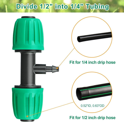 Drip Irrigation Fittings, 15 Pcs Lock Barbed Tee for 1/2 to 1/4 Inch Vinyl Tubing, Drip Line Parts 3-Way Tees Irrigation Connectors for Drip Sprin...