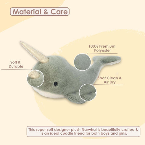 MON AMI Nico The Narwhal Stuffed Animal – 17”, Whale Plush Toy, Use as Toy or Nursery Room Décor, Great Gifts for Kids of All Ages, Ocean Animals...