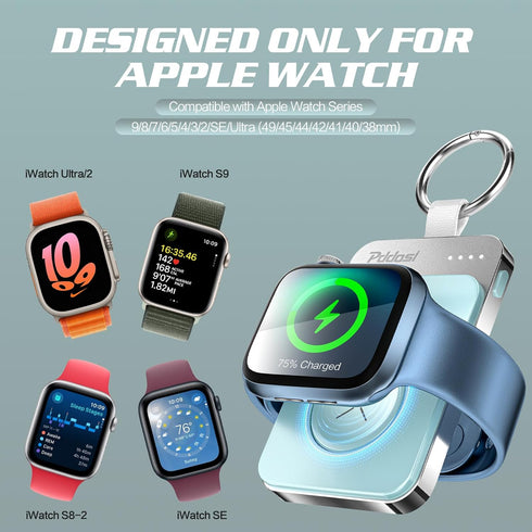 Portable Wireless Charger for Apple Watch, 1500mAh Magnetic iWatch Charger Travel, Portable Watch Charger Keychain Power Bank for iWatch Series 9/...