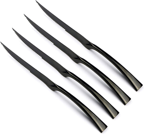 4-Pieces 18/10 Stainless Steel Serrated Sharp Steak Knife Set, Mirror Polishing Black...