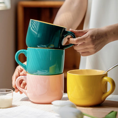 Sicaluya Porcelain Large Oatmeal Mug with Lid, 23 oz (680mL) Wide Coffee Mug, Breakfast Cup and Soup Bowl, Microwave and Dishwasher Safe, Ceramic ...