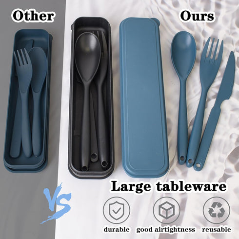 Reusable Utensil Set with Case, 2 Sets Large Portable Plastic Spoons Fork Knife Camping Utensils Silverware for Lunch Box Accessories for Kids Adu...