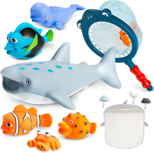 No Hole Mold Free Bath Toys for Toddlers 1-3, Water Toys for 6-12 Months Infants with Storage Bag, Baby Shark Toys for Pool, Bathtub, Beach, Showe...
