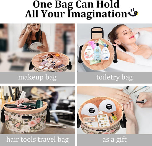 Barrel Drawstring Makeup Bag Large Travel Makeup Bag,Portable Large Capacity Cosmetic Bag Toiletry Organizer for Travel Accessories Make Up Essent...