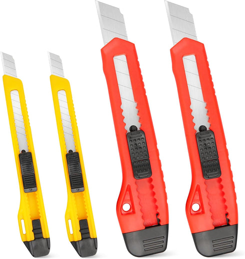 ORIENTOOLS Utility Knife Box Cutter Razor Auto-lock 4-Pack Set, Retractable Box Cutter Snap Off Blades Knife, for Office, Home, Arts, Crafts, Red ...