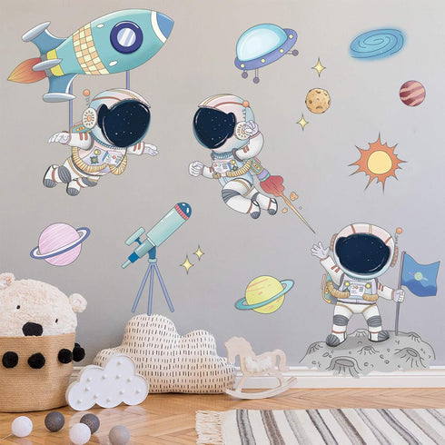 Astronaut Wall Stickers, DILIBRA Planet Space Walk Spaceship DIY Art Vinyl Removable Murals Wall Decals, Cartoon Spaceman Cosmonaut Art Decoration...