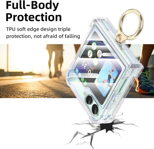 CASEOWL for Samsung Galaxy Z Flip 6 Case with Hinge Protection, 360°Ring Kickstand, Support Wireless Charging Protective Phone Case Clear Cover fo...