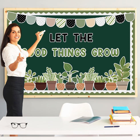 ZOiiWA Summer Potted Plant Bulletin Board Set Summer Greenery Classroom Bulletin Board Decoration Motivational Plant Cutouts Let The Good Things G...