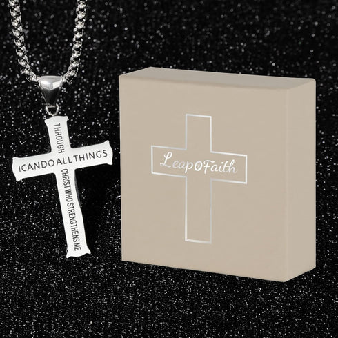 Cross Pendant for Car Rear View Mirror Decor Hanging Ornament Stainless Steel Lord's Prayer Cross Necklace Men Boys Christian Gift, Silver...