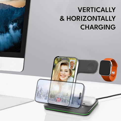 Wireless Charging Station for Apple Multiple Devices,3 in 1 Qi Wireless Charger Stand Dock Organizer for iPhone 15/14/13/12/11/Pro/X/Max/XS/XR, fo...