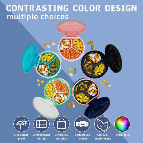 Serfeymi 3 Compartment Waterproof Cute Small Pill Box for Purse & Pocket, Travel Portable and Multifunctional Pill Case Holder for Vitamins, Fish ...