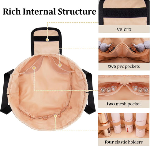 Barrel Drawstring Makeup Bag Large Travel Makeup Bag,Portable Large Capacity Cosmetic Bag Toiletry Organizer for Travel Accessories Make Up Essent...