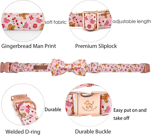 Elegant little tail Dog Collar with Bow - Christmas Gingerbread Man Dog Collar Bow Boy Girl Dog Bowtie Pet Gift Adjustable Dog Collar for X-Large ...