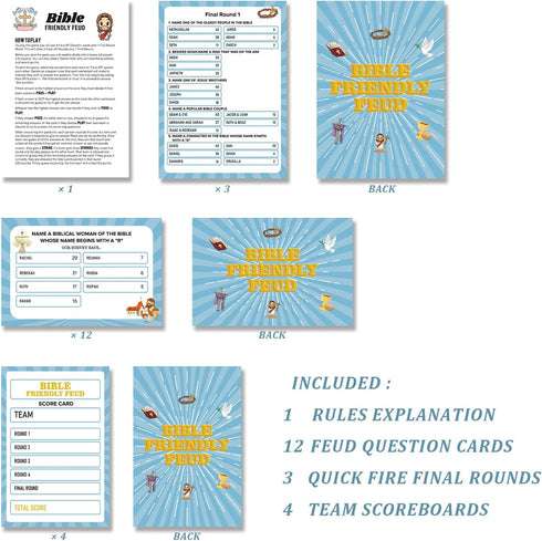 Bible Friendly Feud Game Set, Bible Game Supplies, Bible Games for Adults and Teens, Feud Quiz, Church Family Feud, Games for Church Group, Fun Ho...