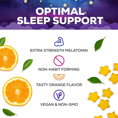 Sugar Free Sleep Gummies for Adults - Extra Strength 6mg Melatonin Gummy, Natural Sleeping Gummy for Adults, Kids, Orange Flavored, Vegan, Non-GMO...