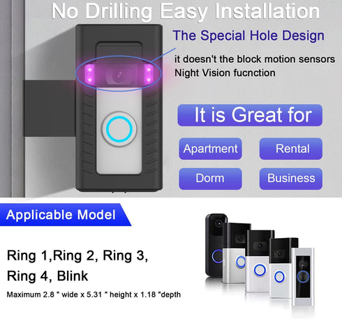 Anti-Theft Doorbell Door Mount,No-Drill Mounting Bracket for Video Doorbell Cover Holder Not Block Doorbell Sensor...