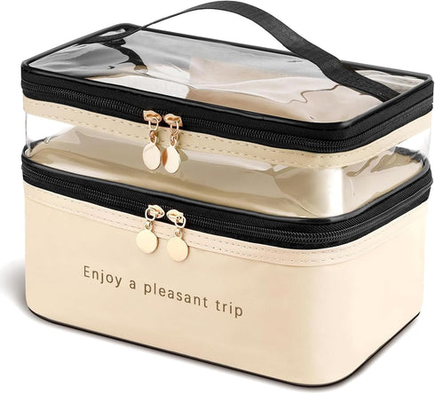 Makeup Bag, Double Layer Cosmetic Case Organizer, Girls Toiletry Bag, Clear Waterproof Cosmetic Bags With Handle, for Women Traveling Accessories ...