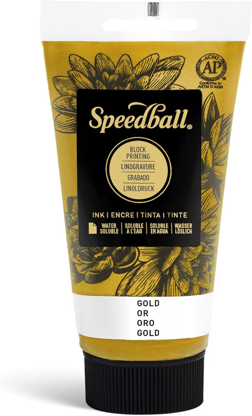 Speedball 3513 Water Soluble Block Printing Ink – Bold Color With Satin Finish AP Non-Toxic 2.5 Fl. Oz., Gold...