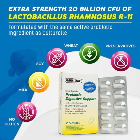 GeriCare Probiotic Digestive Support | Extra Strength 20 Billion CFU Lactobacillus Rhamnosus R-11 Daily Probiotic | Keeps Your Digestive System Ba...