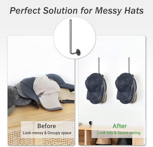 Mkono Hat Organizer for Baseball Caps, Set of 2 Wall Hat Rack 7.9 Inches Space Saving Holds 40 Caps Modern L -Shaped Hat Hooks Wall Mount Hat Hold...