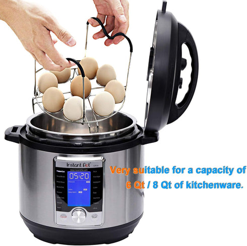 Steamer Cooling Rack Trivet Accessory Set, Include 9-holes Egg Steamer Cooking Rack with Heat Resistant Silicon Handles & Compatible for 6, 8 Quar...