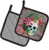 Caroline's Treasures BB5125PTHD Day of The Dead Skull Flowers Pair of Pot Holders Kitchen Heat Resistant Pot Holders Sets Oven Hot Pads for Cookin...