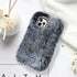 Losin Compatible with iPhone 15 Pro Case Cute Plush Case with Glitter Lanyard Strap Bling Diamond Camera Lens Protector Soft Winter Warm Plush Flu...