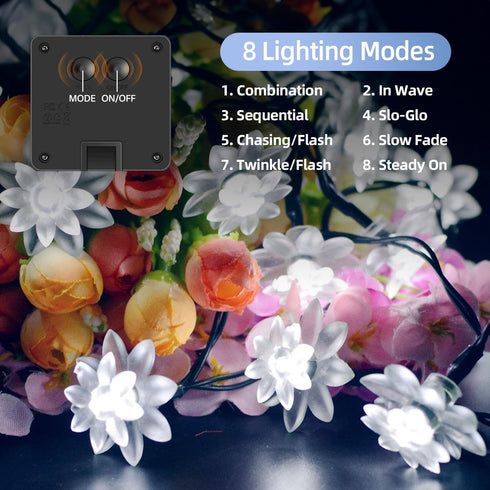 Solar Flower String Lights Outdoor Waterproof 50 LED Upgraded Flower Fairy Light for Garden Fence Patio Yard Christmas Tree Lawn Party (Cool White...