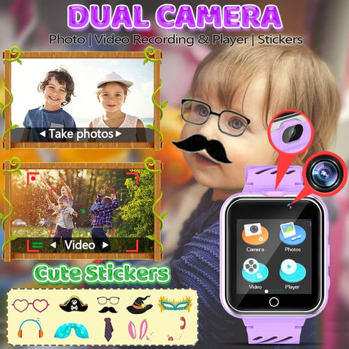 OVV Kids Game Smart Watch Boy Girl Age 3-12 with 24 Games Dual Camera 1.54" HD Screen Video Music Player Pedometer Alarm Clock Torch Calculator St...