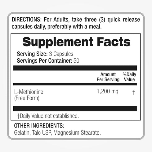 FITO MEDIC'S Lab - Methionine, L Methionine 1200mg | 150 Capsules, Antioxidant Promoter | Ultra high Absorption....
