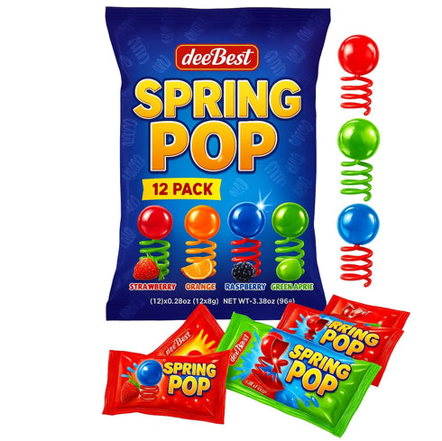 Spring Pop Finger Sucker Kids Candy on a Spring - Assorted Fun Flavors 24 Count (12 Individually Wrapped Pack of 2) Kosher Fun Lollipops Suckers...